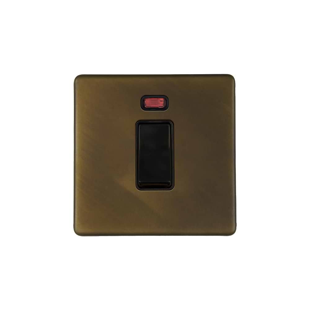 The Westminster Collection Vintage Brass 45A 1 Gang Double Pole Switch with Neon on Single Plate