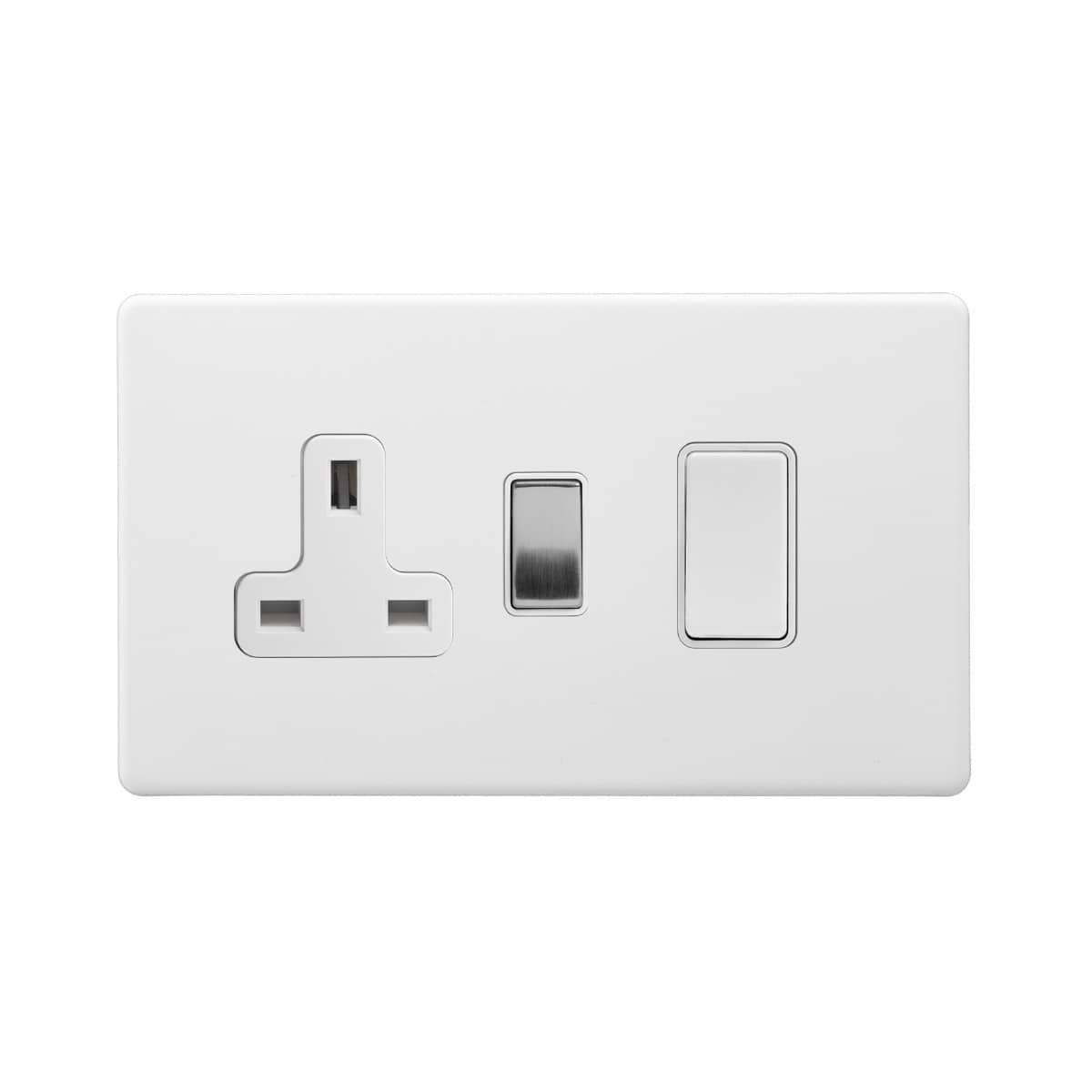 Soho Lighting Primed Paintable 45A Cooker Control Unit with Brushed Chrome Switch and White Insert