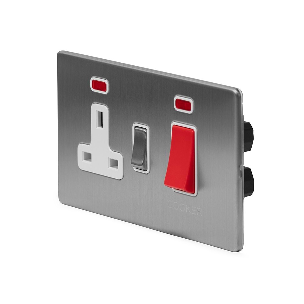 The Lombard Collection Brushed Chrome 45A Cooker Control Unit With Neon Wht Ins Screwless