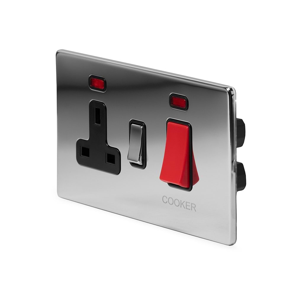 The Finsbury Collection Polished Chrome 45A Cooker Control Unit With Neon Blk Ins Screwless