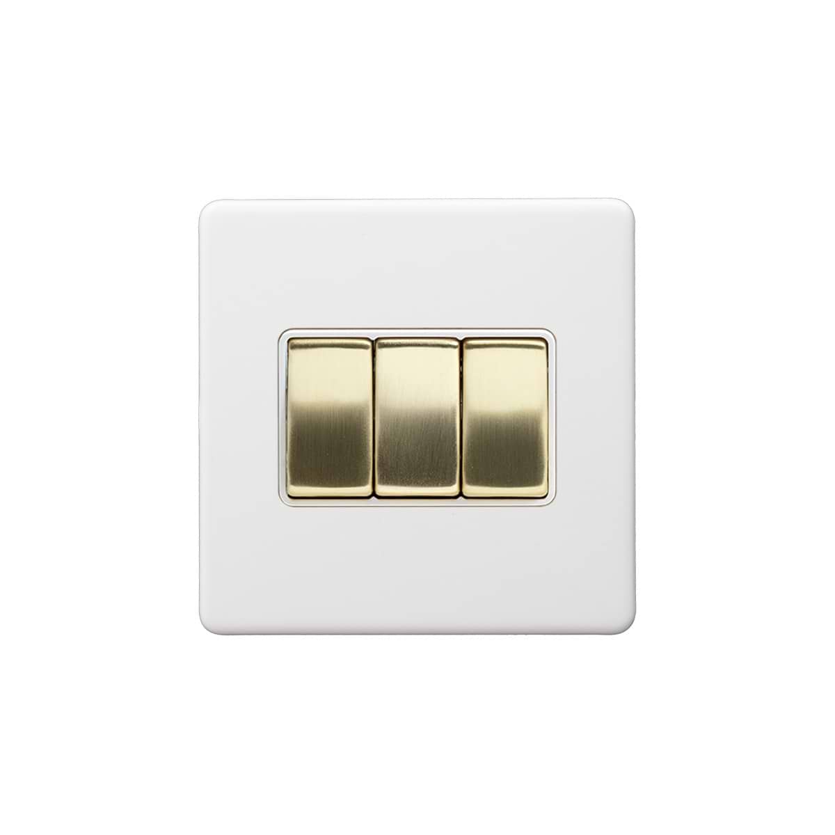 Soho Lighting Primed Paintable 3 Gang 2 Way 10A Light Switch with Brushed Brass Switch with White Insert