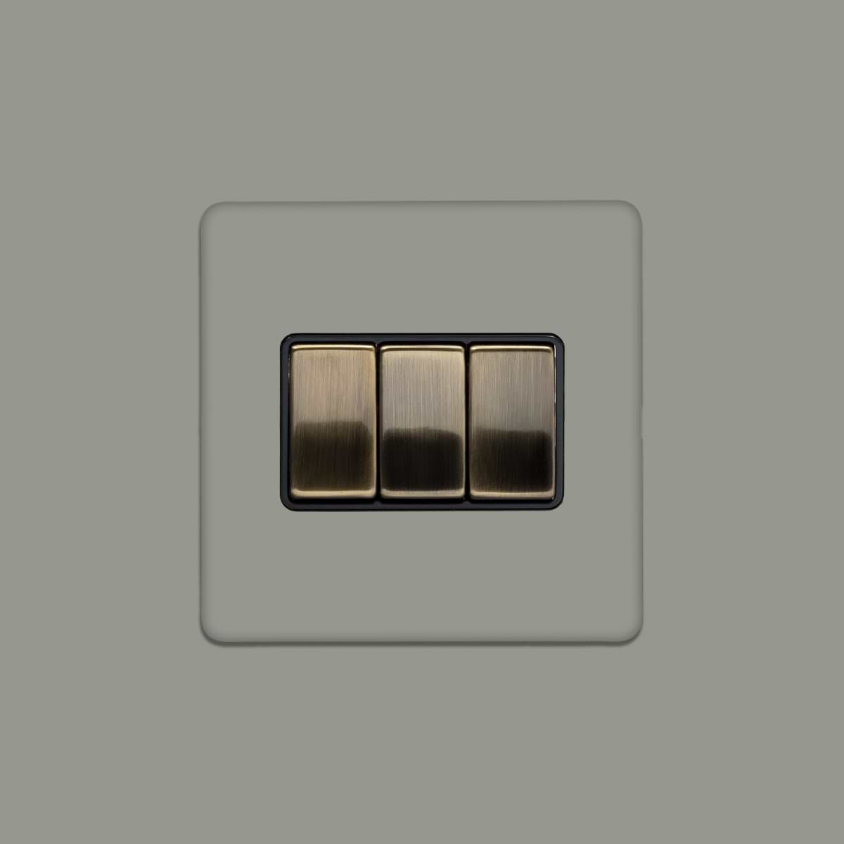 Soho Lighting Primed Paintable 3 Gang 2 Way 10A Light Switch with Antique Brass Switch