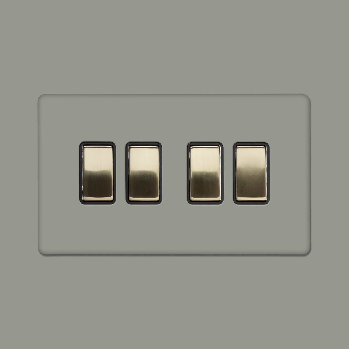Soho Lighting Primed Paintable 4 Gang 2 Way 10A Light Switch with Brushed Brass Switch with Black Insert