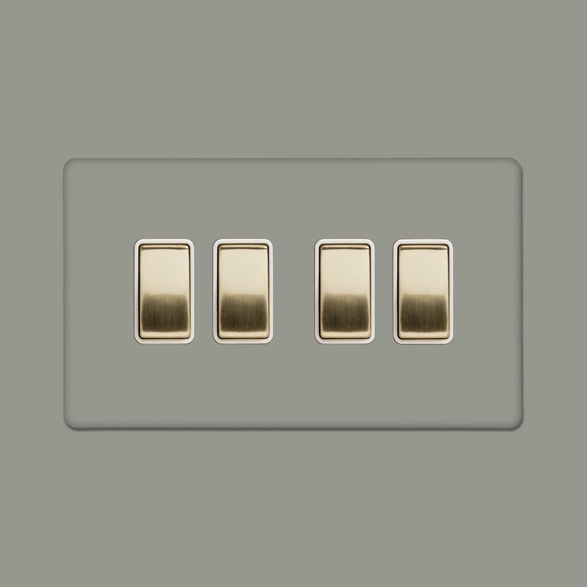 Soho Lighting Primed Paintable 4 Gang 2 Way 10A Light Switch with Brushed Brass Switch with White Insert