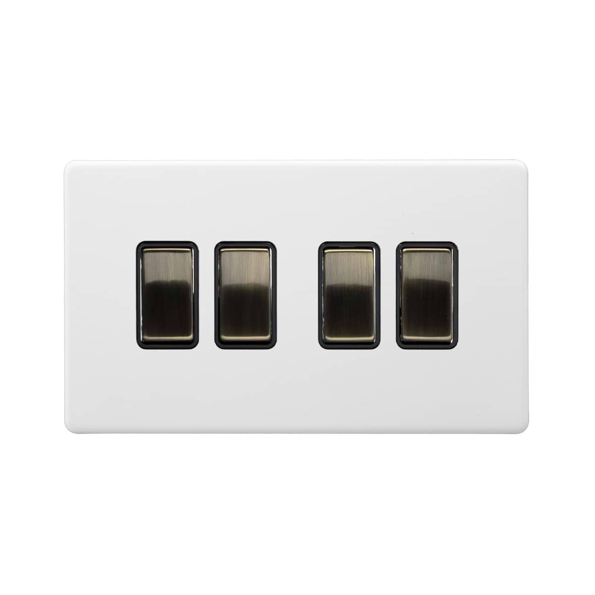 Soho Lighting Primed Paintable 4 Gang 2 Way 10A Light Switch with Antique Brass Switch