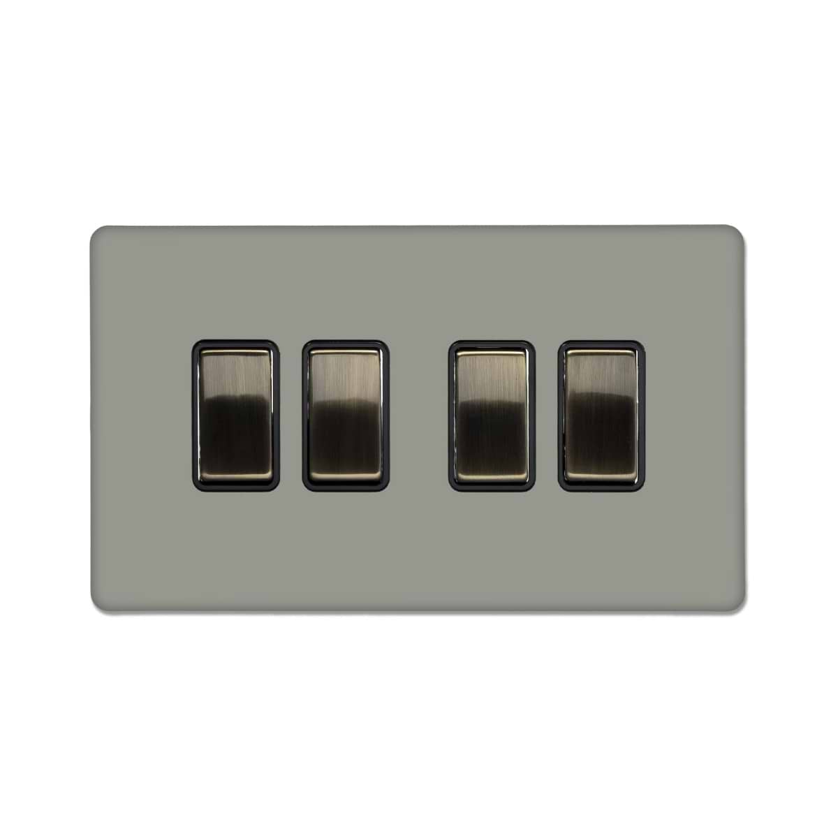 Soho Lighting Primed Paintable 4 Gang 2 Way 10A Light Switch with Antique Brass Switch