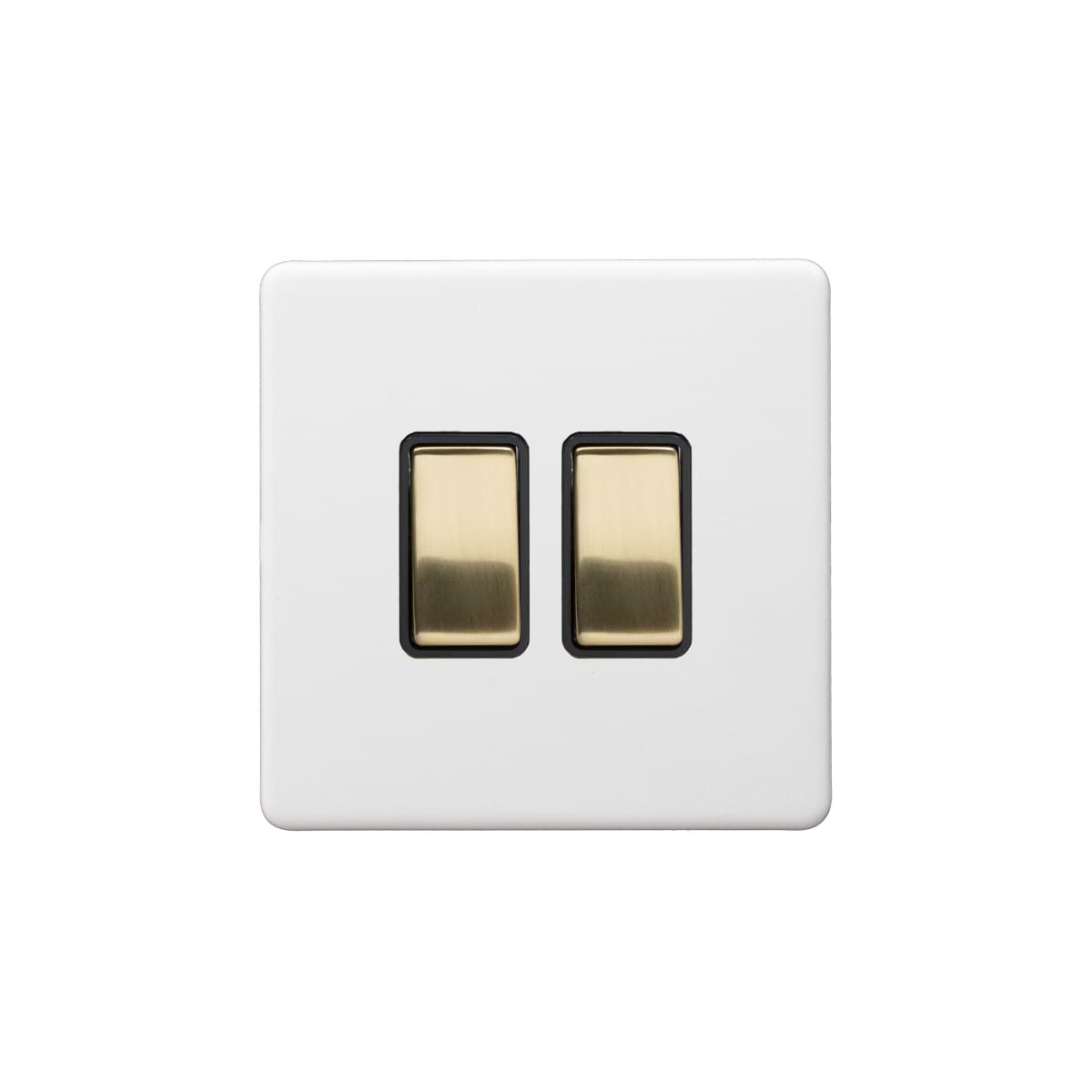 Soho Lighting Primed Paintable 2 Gang Intermediate Switch 10A with Brushed Brass Switch with Black Insert