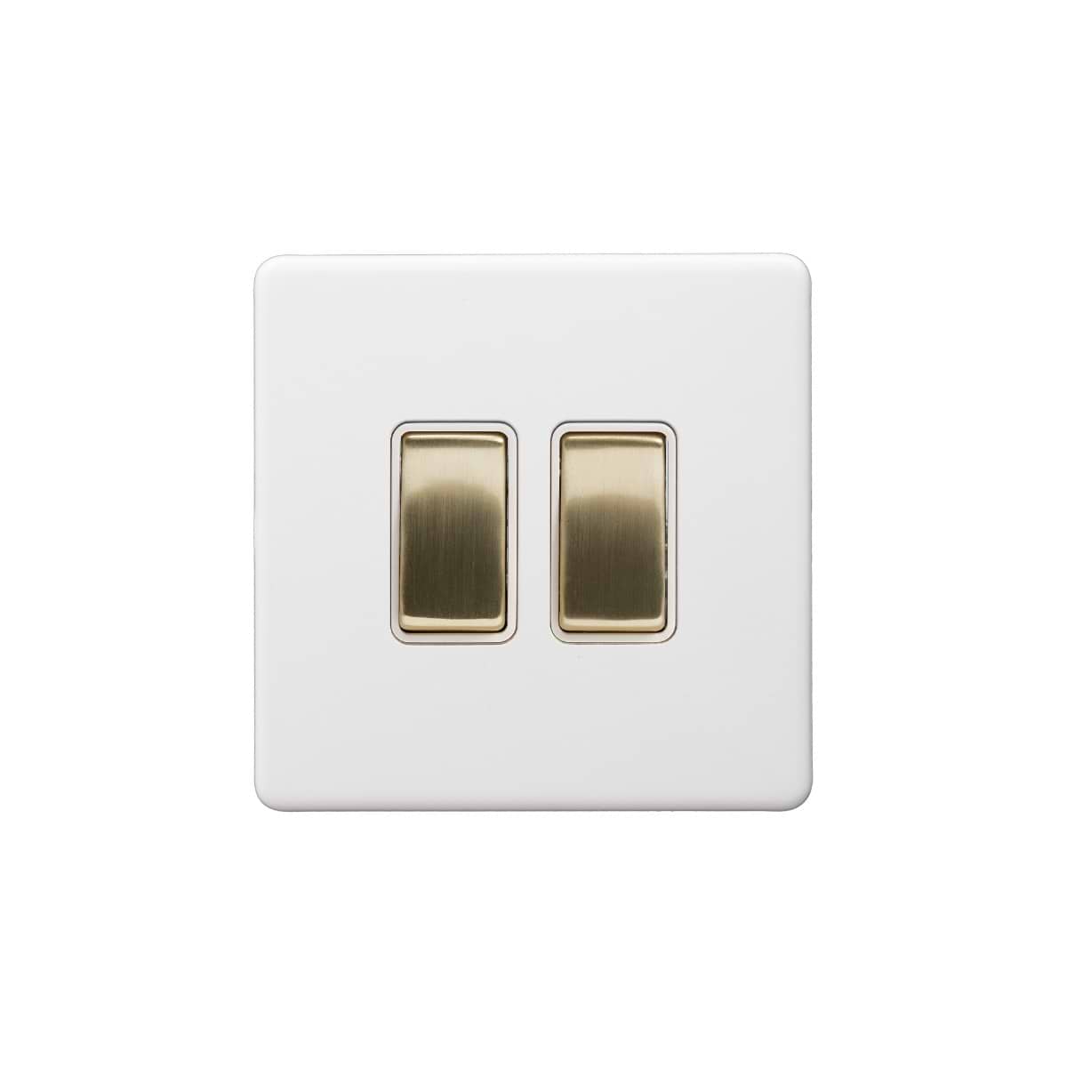Soho Lighting Primed Paintable 2 Gang Intermediate Switch 10A with Brushed Brass Switch with White Insert