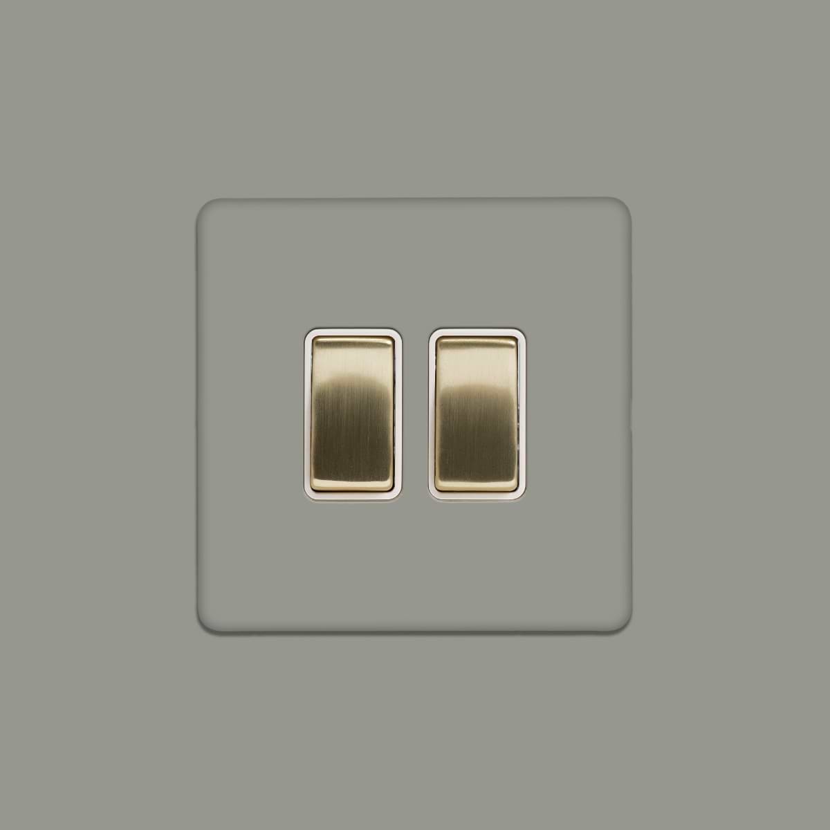 Soho Lighting Primed Paintable 2 Gang Intermediate Switch 10A with Brushed Brass Switch with White Insert