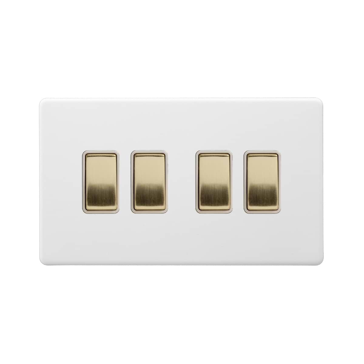 Soho Lighting Primed Paintable 4 Gang Intermediate switch with Brushed Brass Switch with White Insert