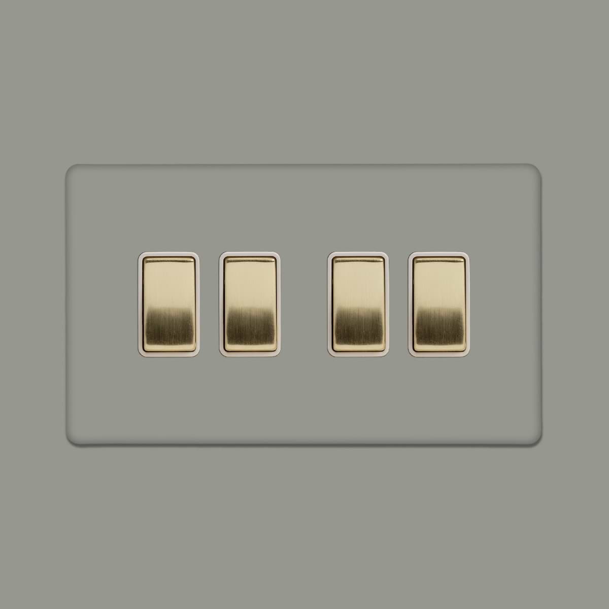 Soho Lighting Primed Paintable 4 Gang Intermediate switch with Brushed Brass Switch with White Insert