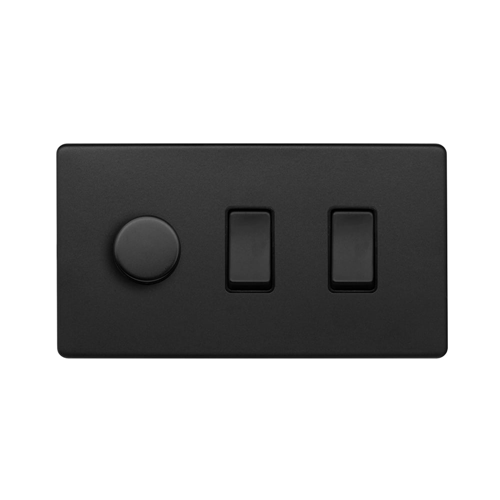 The Camden Collection Matt Black 3 Gang Dimmer and Rocker Switch Combo(2-Way Intelligent Dimmer & 2 x 2-Way Light Switch)