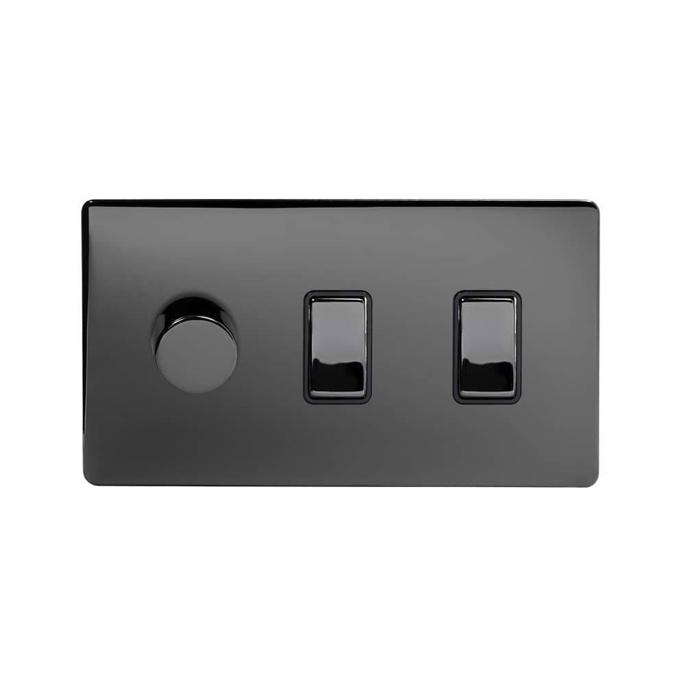 The Connaught Collection Black Nickel 3 Gang Light Switch with 1 dimmer (2-Way Intelligent Dimmer & 2 x 2-Way Light Switch)