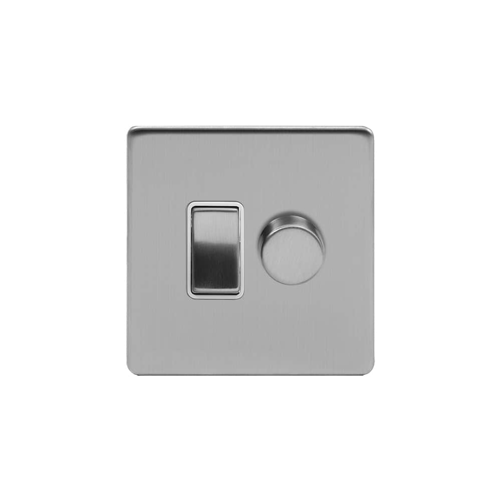 The Lombard Collection Brushed Chrome Dimmer and Rocker Switch Combo (2-Way Switch & 2-Way Intelligent Dimmer)