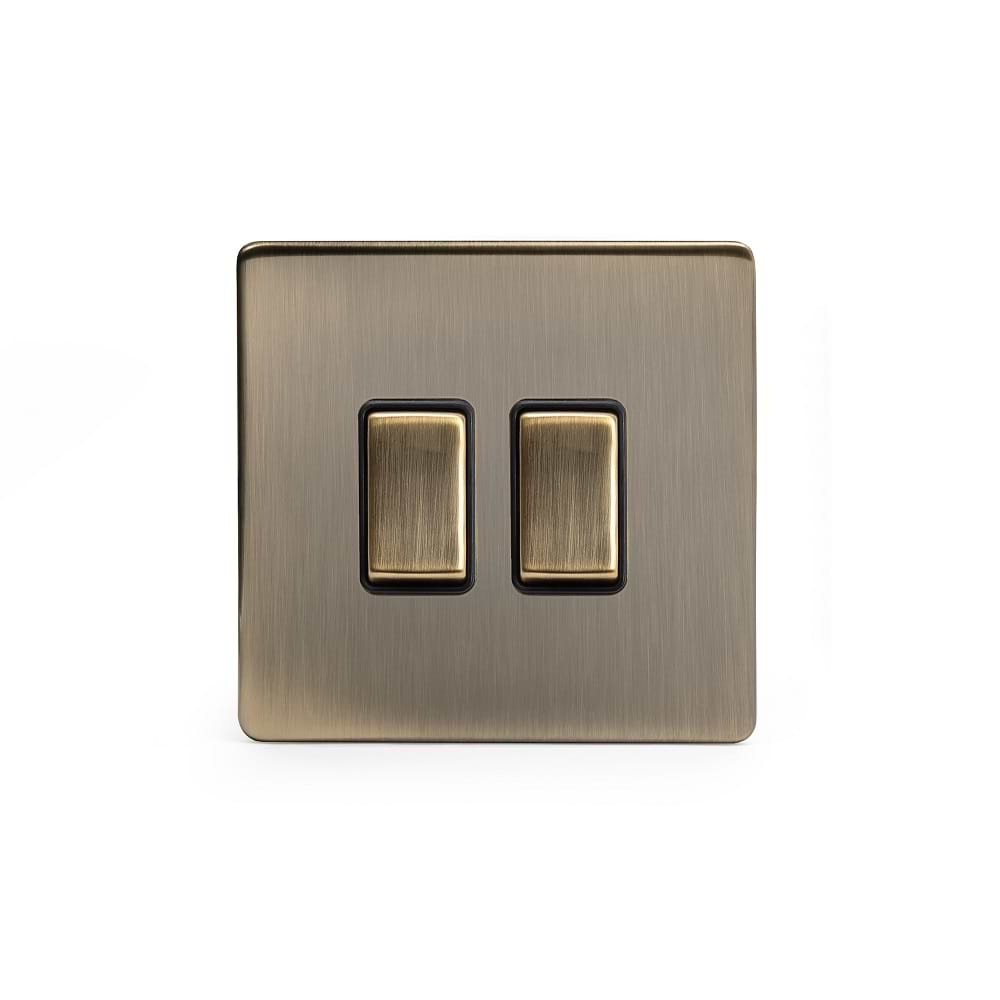 The Charterhouse Collection 2 Gang Intermediate & 2 Way Switch Blk Ins Screwless Antique Brass