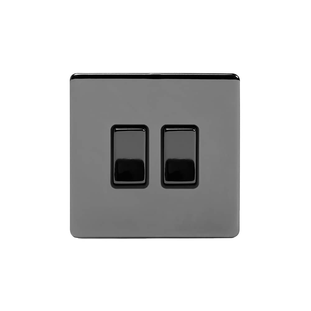 The Connaught Collection Black Nickel 2 Gang Intermediate & 2 Way Switch Screwless
