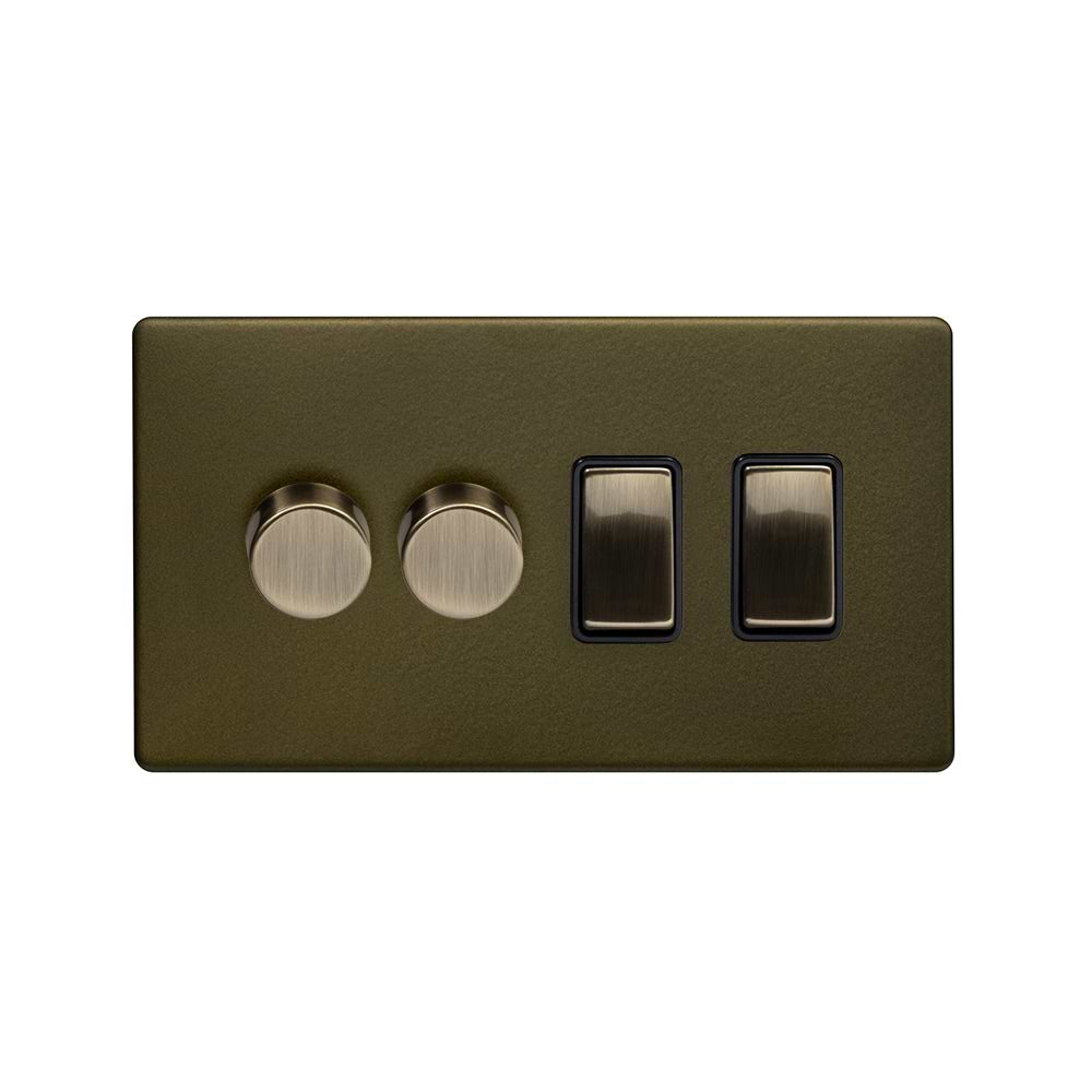 The Eton Collection Bronze 4 Gang Dimmer and Rocker Switch Combo (2 x 2-Way intelligent Dimmer & 2 x 2-Way Switch)