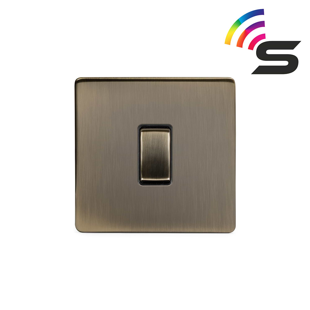 The Charterhouse Collection 1 Gang 150W Smart Rocker Switch Black Insert Antique Brass