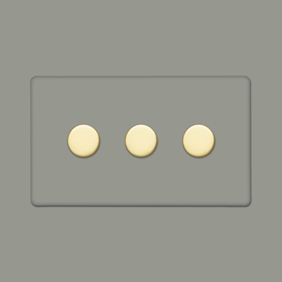 Soho Lighting Primed Paintable 3 Gang 2 -Way Intelligent Dimmer 150W LED (300w Halogen/Incandescent) with Brushed Brass Switch