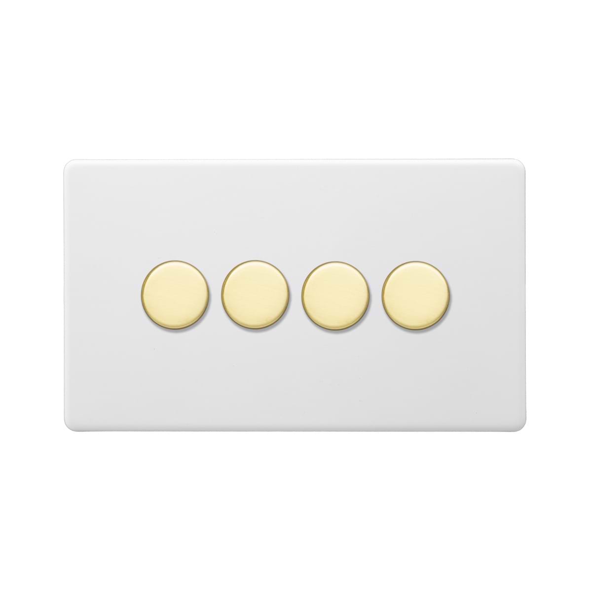 Soho Lighting Primed Paintable 4 Gang 2 -Way Intelligent Dimmer 150W LED (300w Halogen/Incandescent) with Brushed Brass Switch