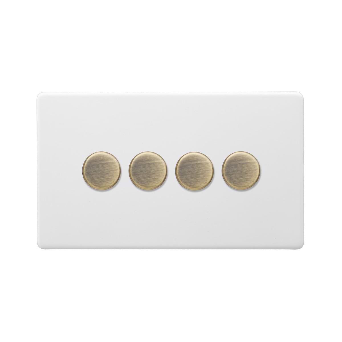Soho Lighting Primed Paintable 4 Gang 2 Way Intelligent Dimmer Switch 150W LED (300w Halogen/Incandescent) with Antique Brass Switch