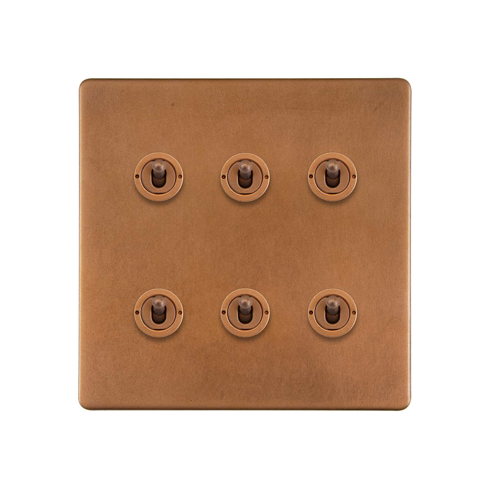The Chiswick Collection Antique Copper 6 Gang Toggle Light Switch 20A 2 Way