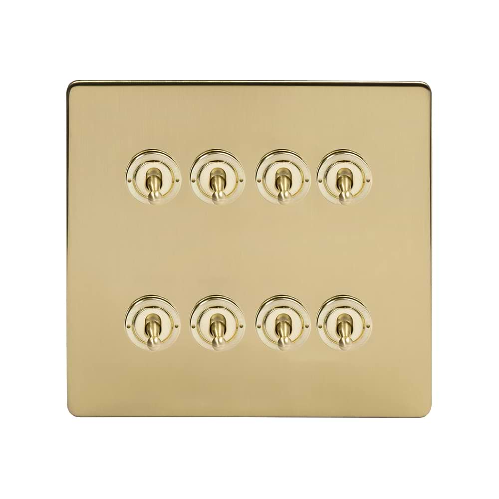 The Savoy Collection Brushed Brass 8 Gang Toggle Light Switch 20A 2 Way Screwless