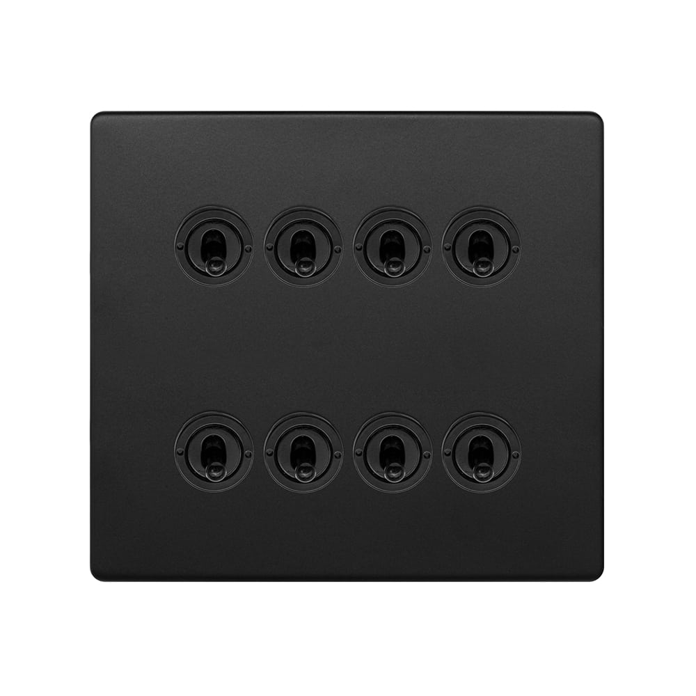 The Camden Collection Matt Black 8 Gang Dimmer & Toggle Combo 4x150W LED Dimmer 4x20A Toggle