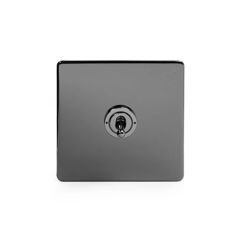 The Connaught Collection Black Nickel 1 Gang Retractive Toggle Switch Screwless
