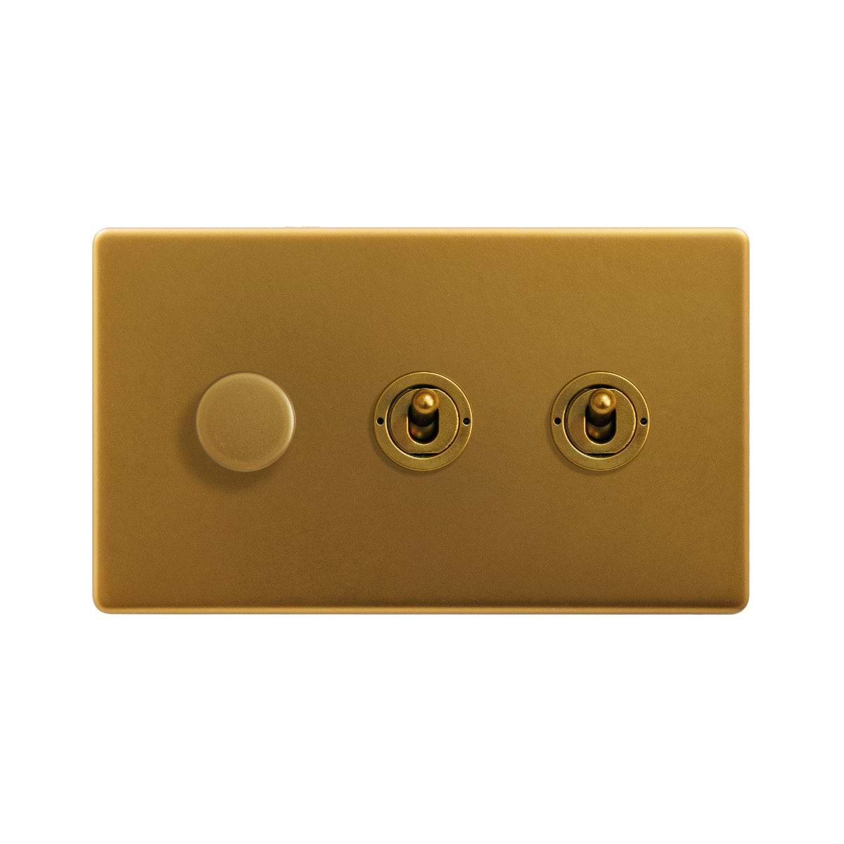 The Sloane Collection Antique Gold 3 Gang Switch with 1 Dimmer (1x150W LED Dimmer 2x20A 2 Way Toggle)
