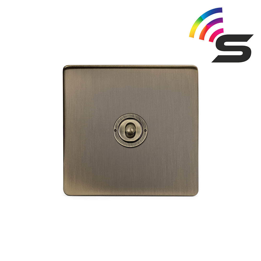The Charterhouse Collection Brushed Brass 1 Gang 150W Smart Toggle Switch Antique Brass