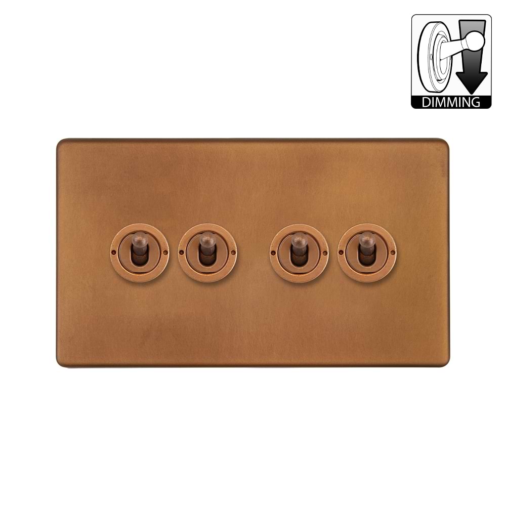 The Chiswick Collection Antique Copper 4 Gang Dimming Toggle Switch
