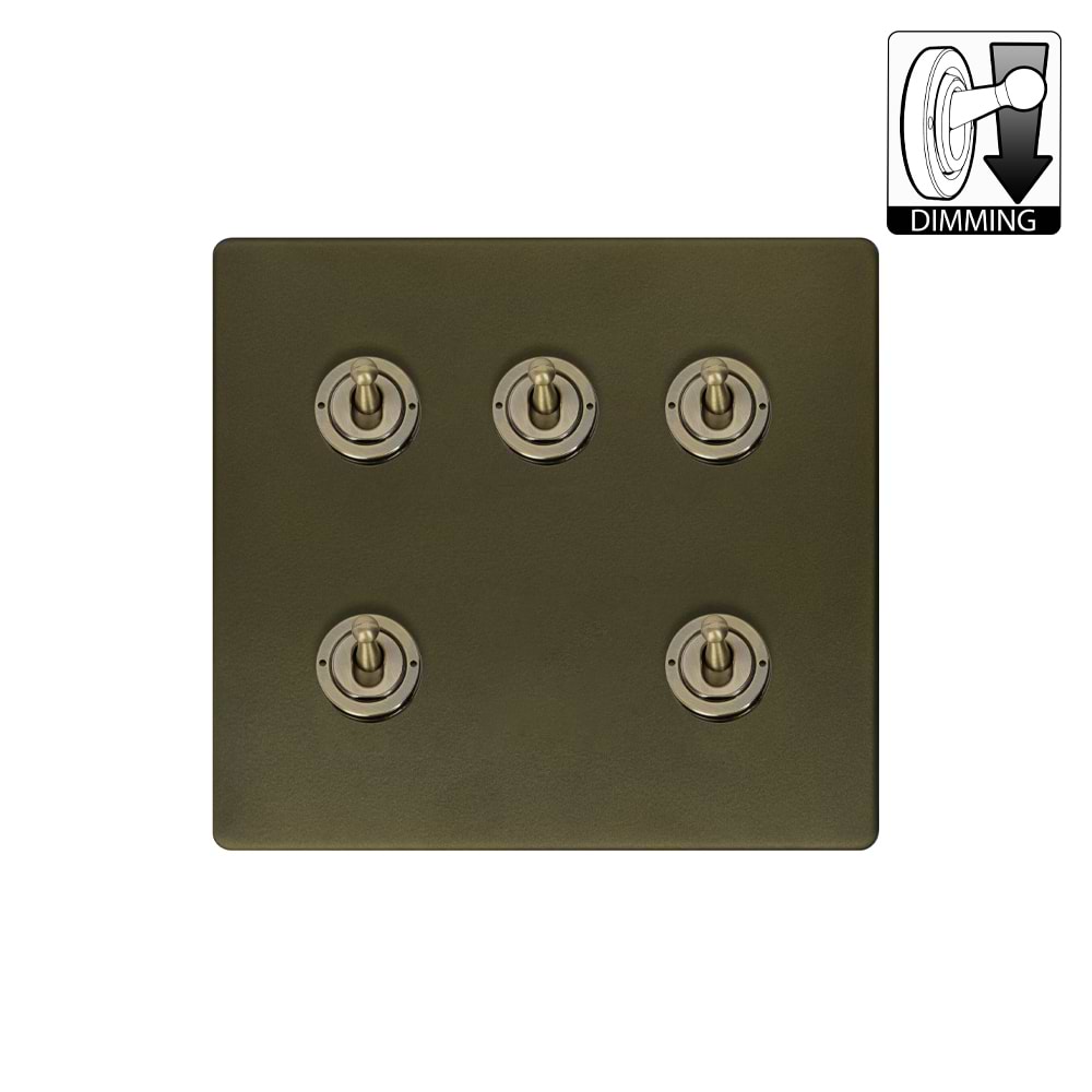 The Eton Collection Bronze 5 Gang Dimming Toggle Switch