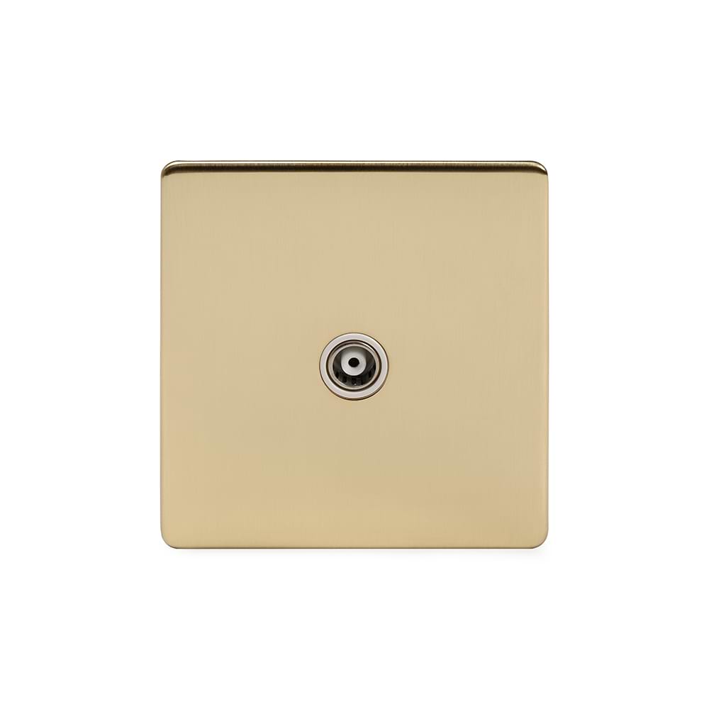 The Savoy Collection Brushed Brass 1 Gang TV Aerial Socket Wht Ins Screwless