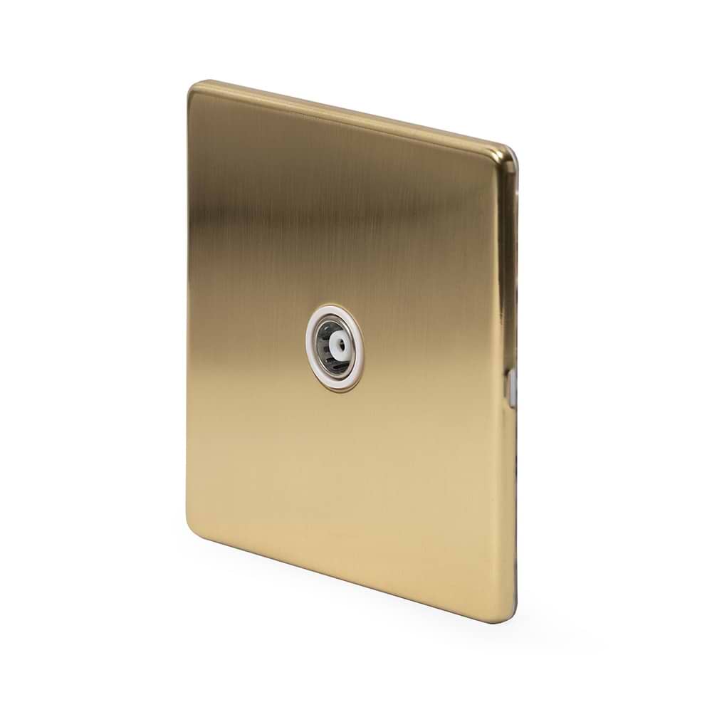 The Savoy Collection Brushed Brass 1 Gang TV Aerial Socket Wht Ins Screwless
