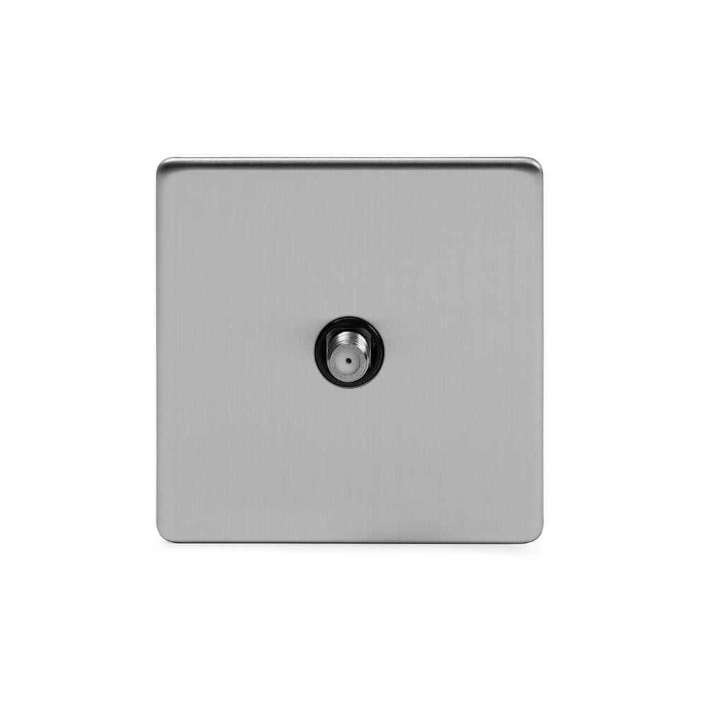 The Lombard Collection Brushed Chrome 1 Gang Satellite Socket Blk Ins Screwless