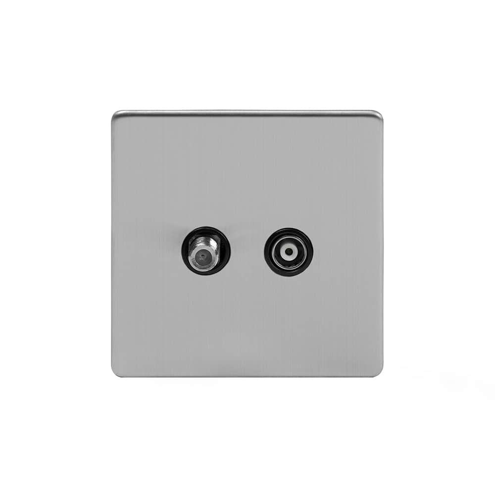 The Lombard Collection Brushed Chrome TV+ Satellite Socket Blk Ins Screwless