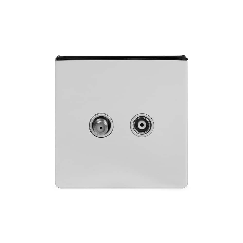 The Finsbury Collection Polished Chrome TV+ Satellite Socket Wht Ins Screwless