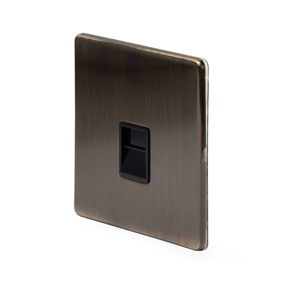 The Charterhouse Collection 1 Gang Telephone Secondary (Slave) Socket,BT Blk Ins Screwless Antique Brass
