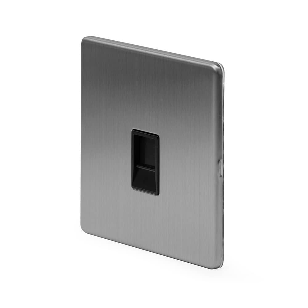 The Lombard Collection Brushed Chrome 1 Gang Data Socket RJ45 Ethernet Cat5/Cat6 Blk Ins Screwless
