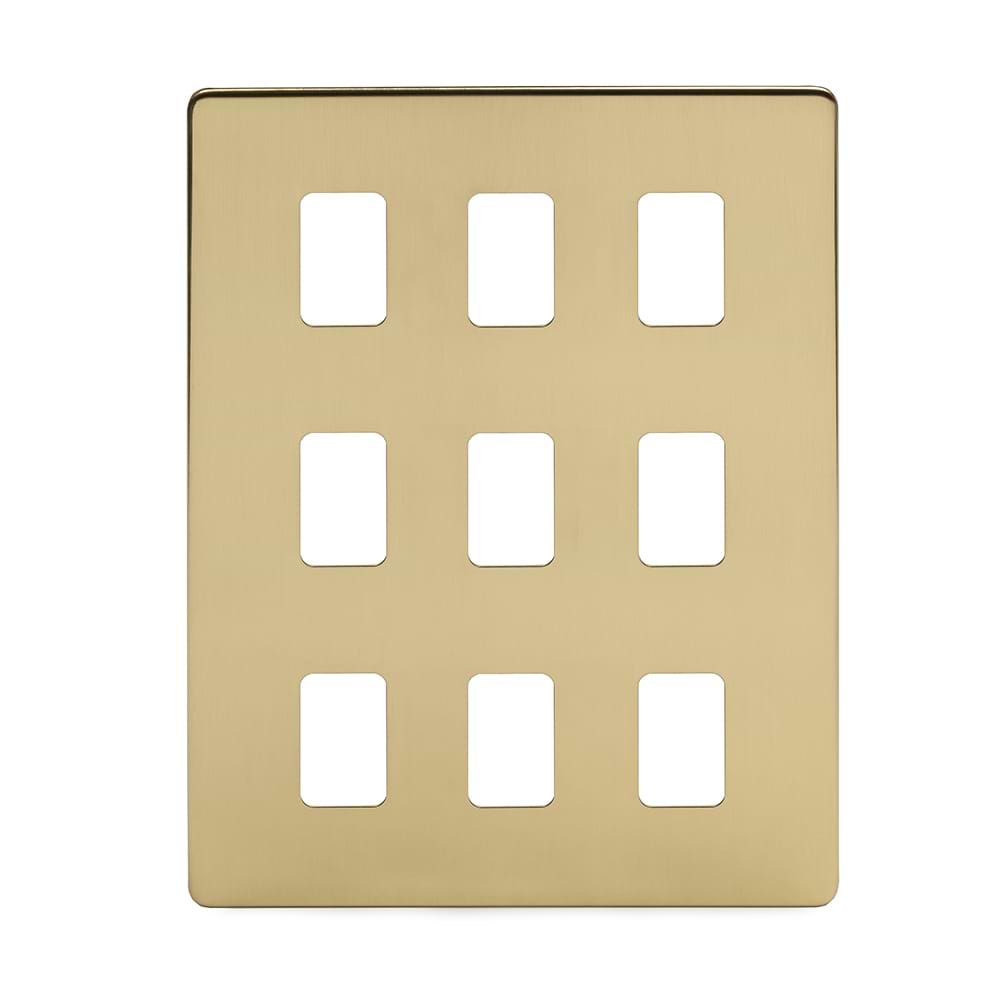 The Savoy Collection Brushed Brass 9 Gang RM Rectangular Module Grid Switch Plate