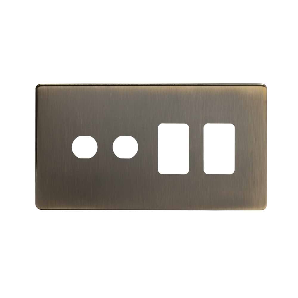 The Charterhouse Collection 4 Gang 2RM+2CM Dual Module Grid Switch Plate Antique Brass