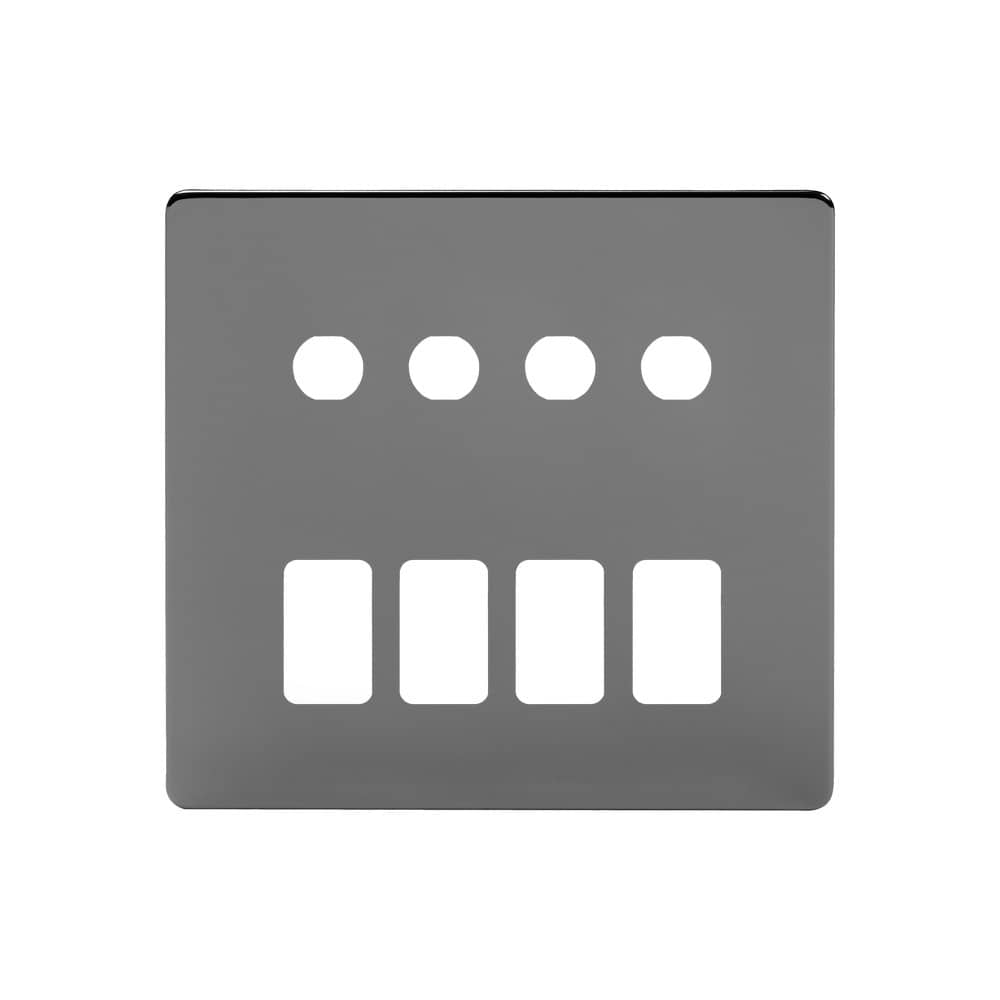 The Connaught Collection Black Nickel 8 Gang 4RM+4CM Dual Module Grid Switch Plate