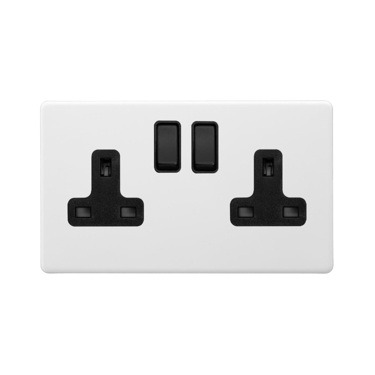 Soho Lighting Primed Paintable 2 Gang Socket 13A Double Pole with with Matt Black Switch