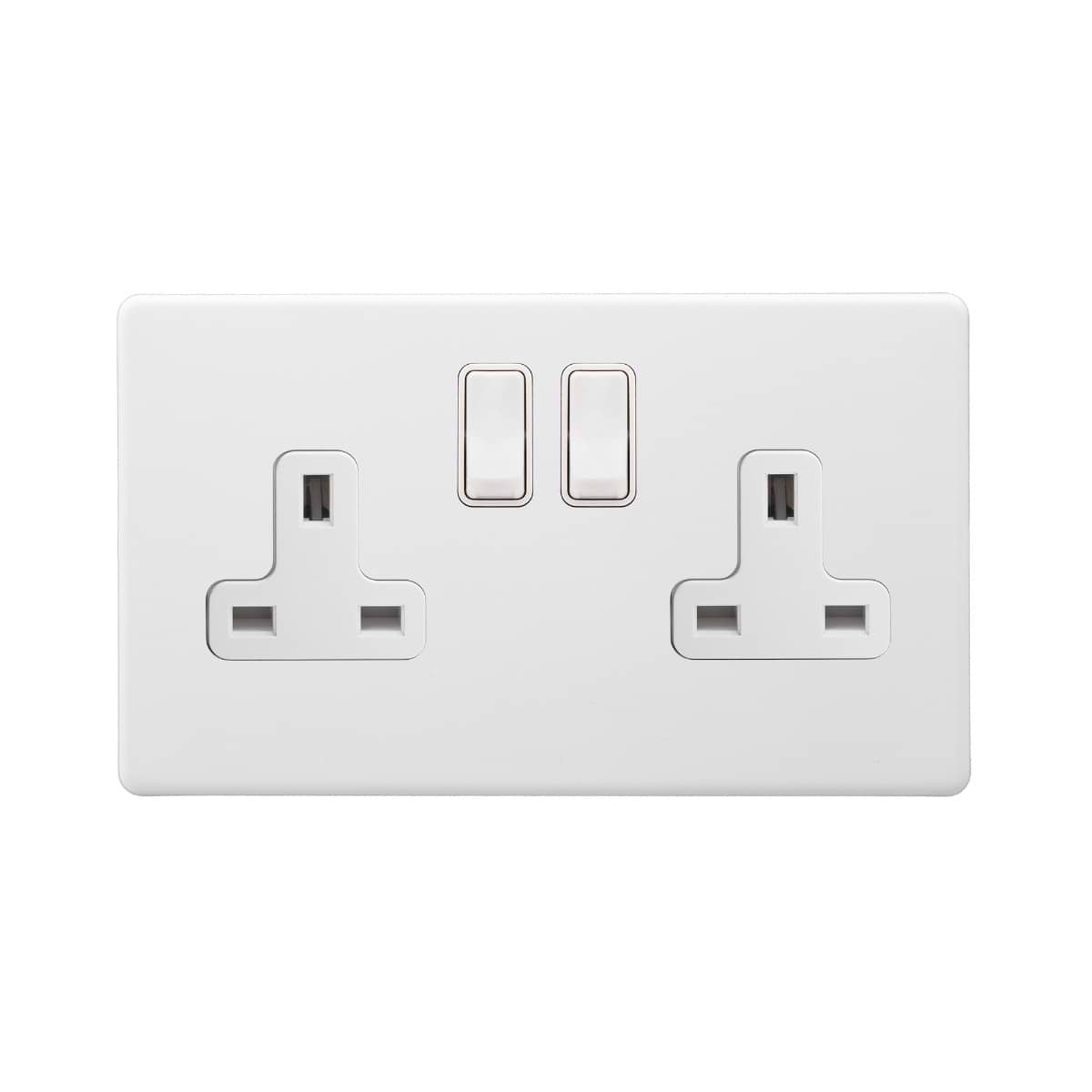 Soho Lighting Primed Paintable 2 Gang Socket 13A Double Pole with with White Switch