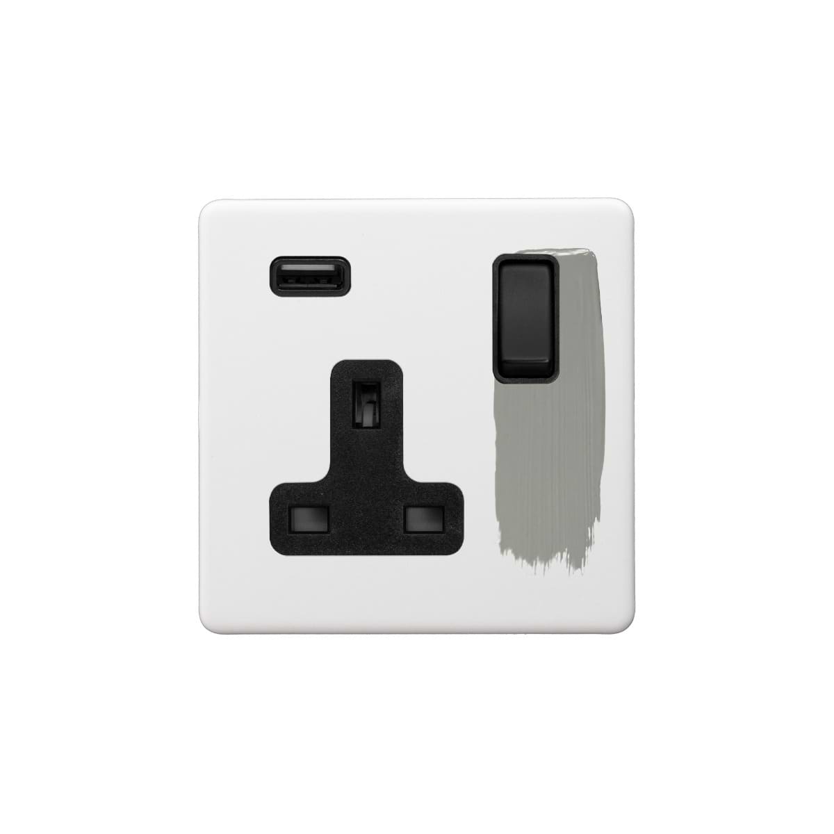 Soho Lighting Primed Paintable 13A 1 Gang Double Pole Switched USB Socket (USB Output 2.1amp) with Matt Black Switch
