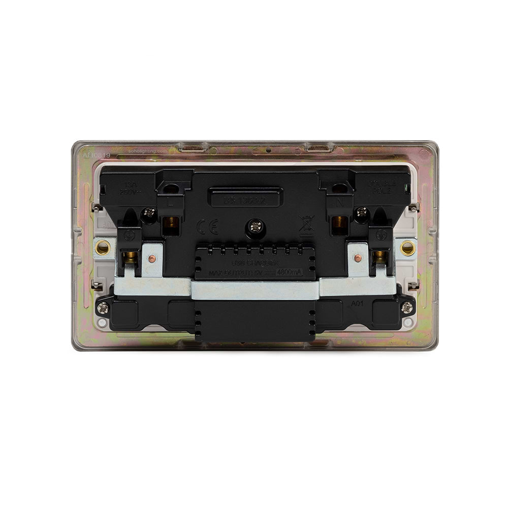 The Lombard Collection Brushed Chrome 2 Gang 13A DP Socket with 2 x USB-A 4.8A