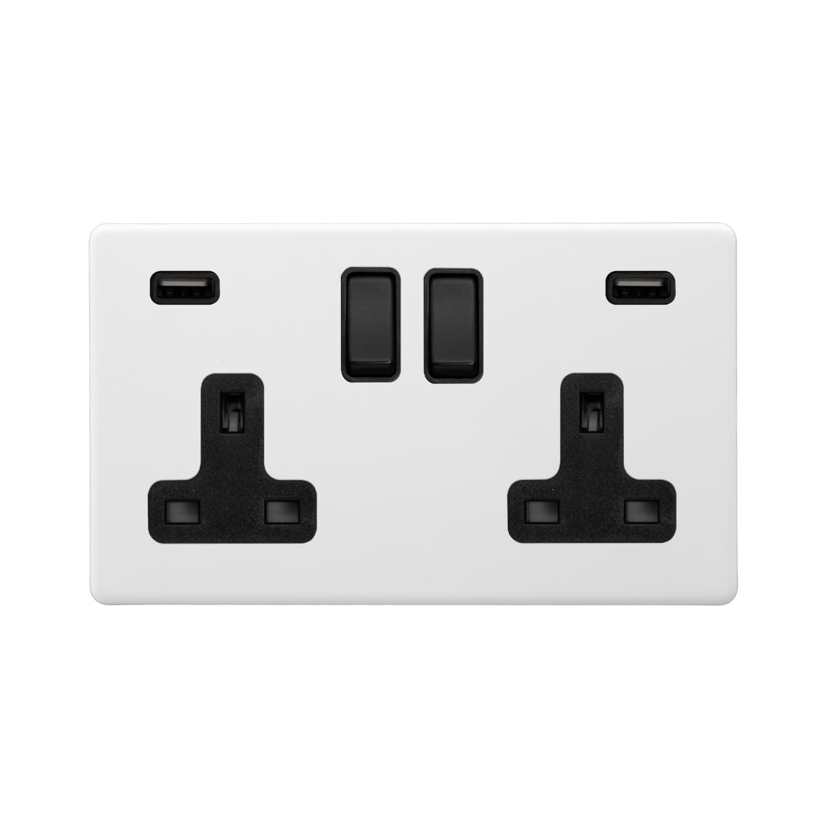 Soho Lighting Primed Paintable 13A 2 Gang DP Fast Charge 4.8amp USB Socket with Matt Black Switch