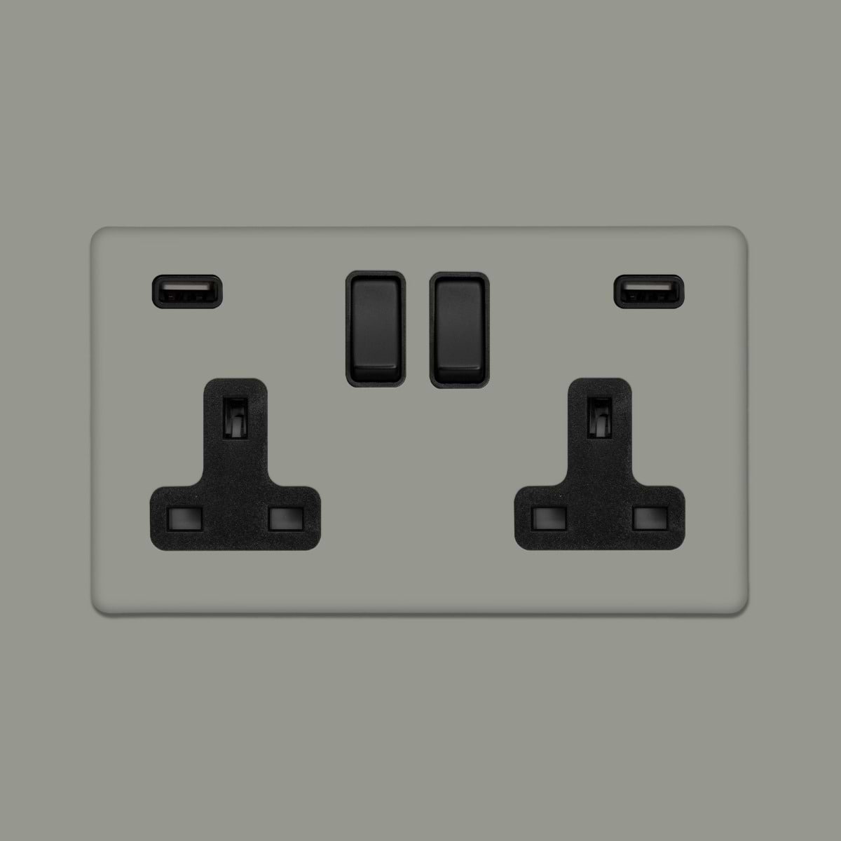 Soho Lighting Primed Paintable 13A 2 Gang DP Fast Charge 4.8amp USB Socket with Matt Black Switch