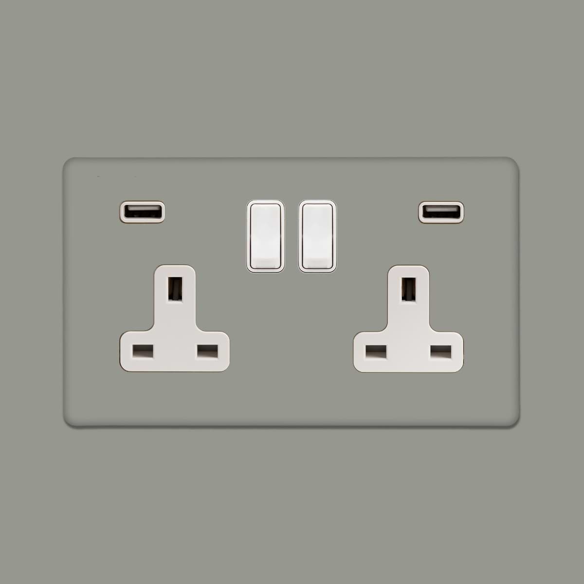 Soho Lighting Primed Paintable 13A 2 Gang DP Fast Charge 4.8amp USB Socket with White Switch